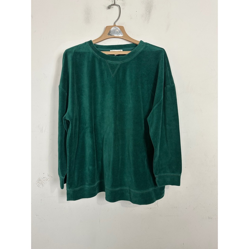 Coldwater Creek Womens Velour Sweatshirt Forest Green Crew Neck Size L